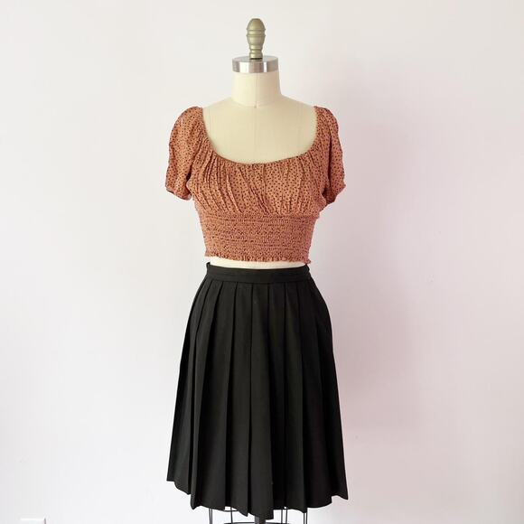 Autumn Cropped Peasant Blouse with Smocked Waist Milkmaid Coquette Square Neck - Picture 2 of 7